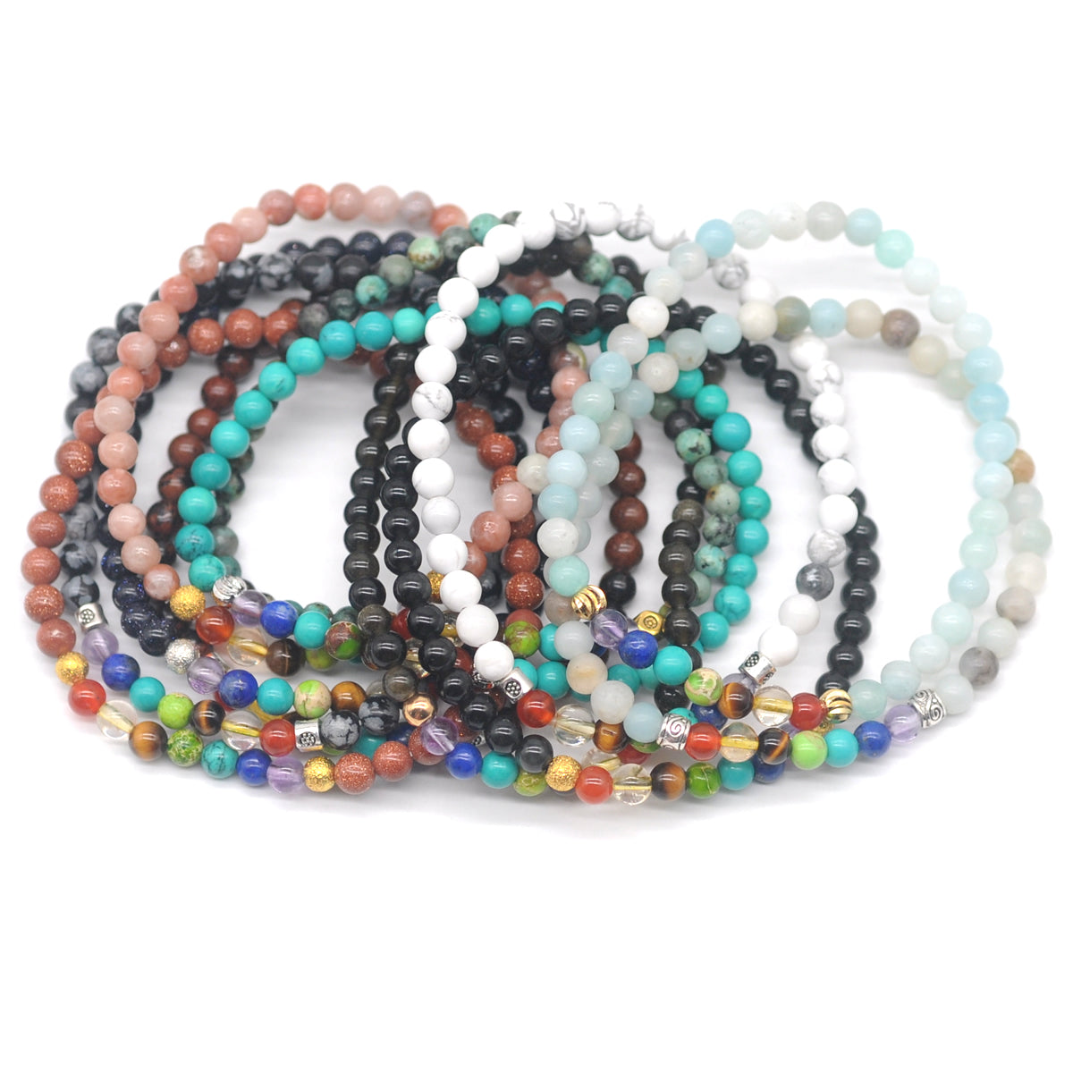 CGB901 Colorful Amazonite With 7 Chakra Stretch Bracelet Round 4mm