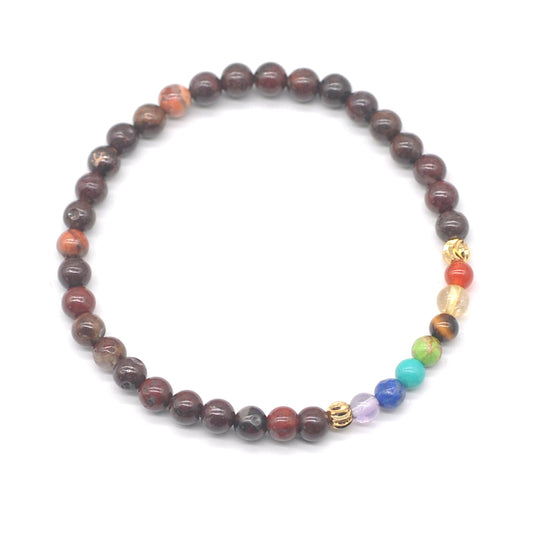 CGB917 Brecciated Jasper With 7 Chakra Stretch Bracelet Round 4mm