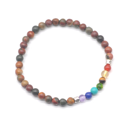 CGB918 Picasso Jasper With 7 Chakra Stretch Bracelet Round 4mm