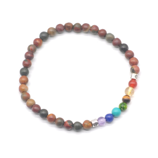 CGB918 Picasso Jasper With 7 Chakra Stretch Bracelet Round 4mm