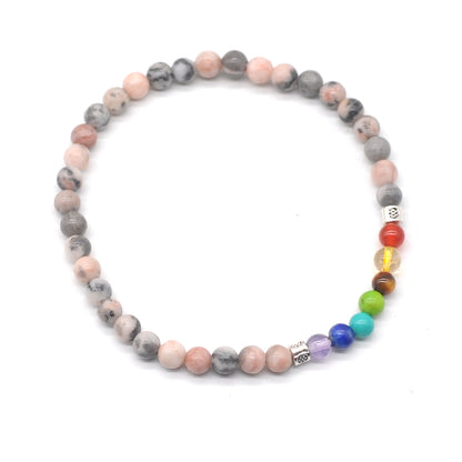 CGB919 Pink Zebra Jasper With 7 Chakra Stretch Bracelet Round 4mm