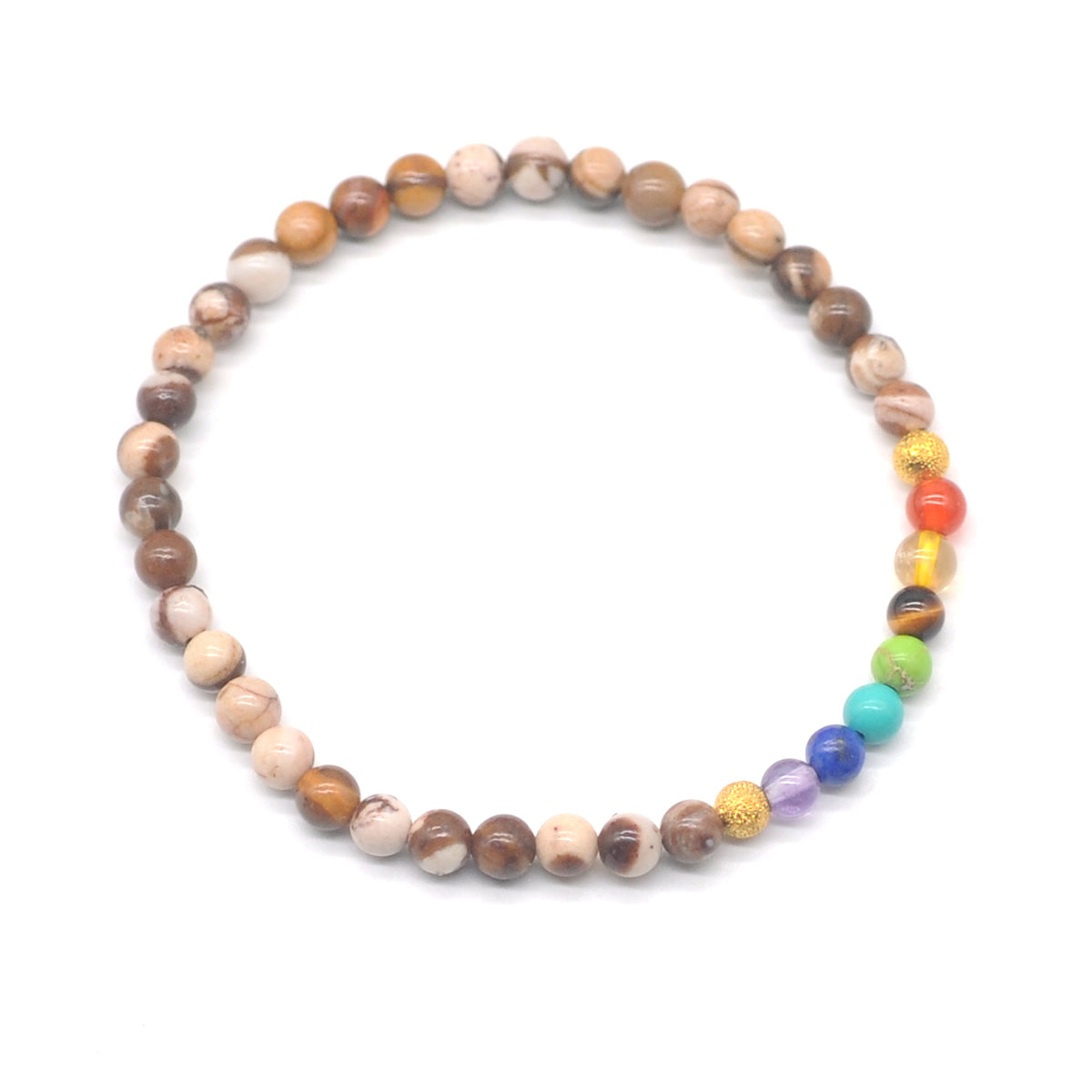 CGB920 Australian Zebra Jasper With 7 Chakra Stretch Bracelet Round 4mm