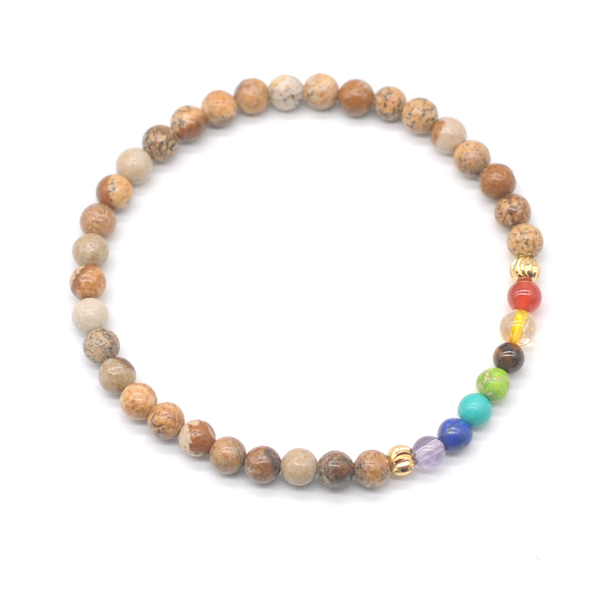 CGB921 Picture Jasper With 7 Chakra Stretch Bracelet Round 4mm