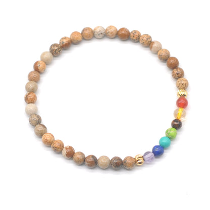 CGB921 Picture Jasper With 7 Chakra Stretch Bracelet Round 4mm