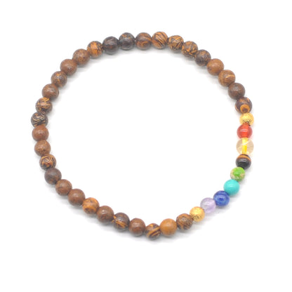 CGB924 Elephant Skin Jasper With 7 Chakra Stretch Bracelet Round 4mm