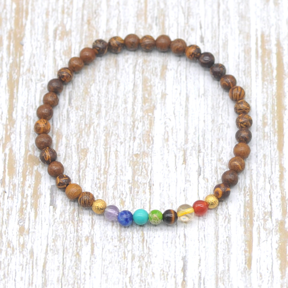 CGB924 Elephant Skin Jasper With 7 Chakra Stretch Bracelet Round 4mm