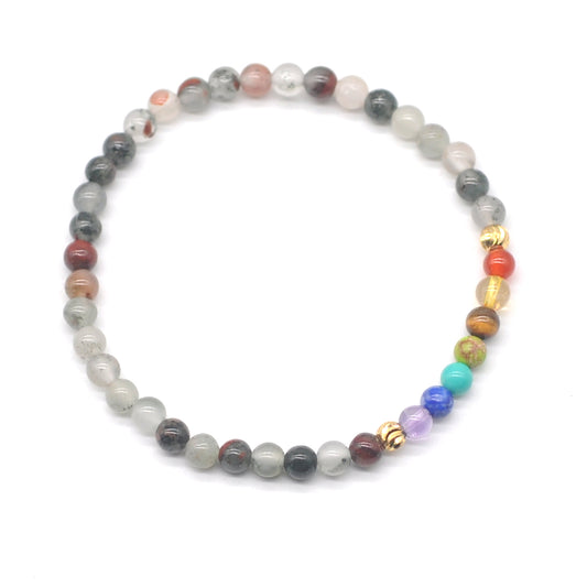 CGB927 Blood Jasper With 7 Chakra Stretch Bracelet Round 4mm