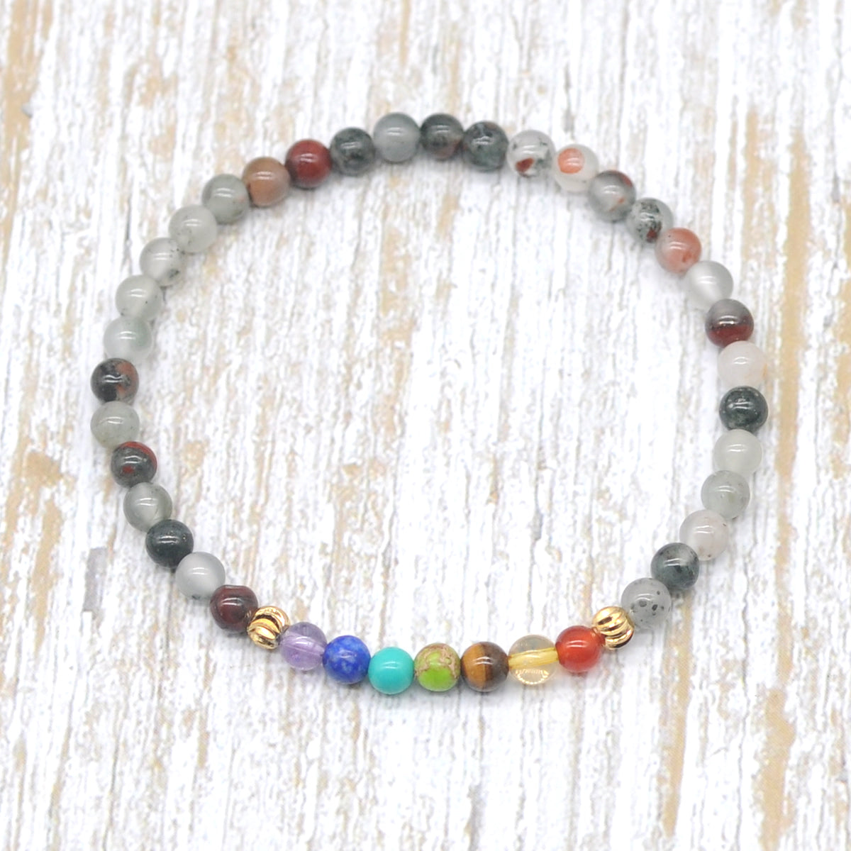 CGB927 Blood Jasper With 7 Chakra Stretch Bracelet Round 4mm