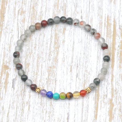 CGB927 Blood Jasper With 7 Chakra Stretch Bracelet Round 4mm