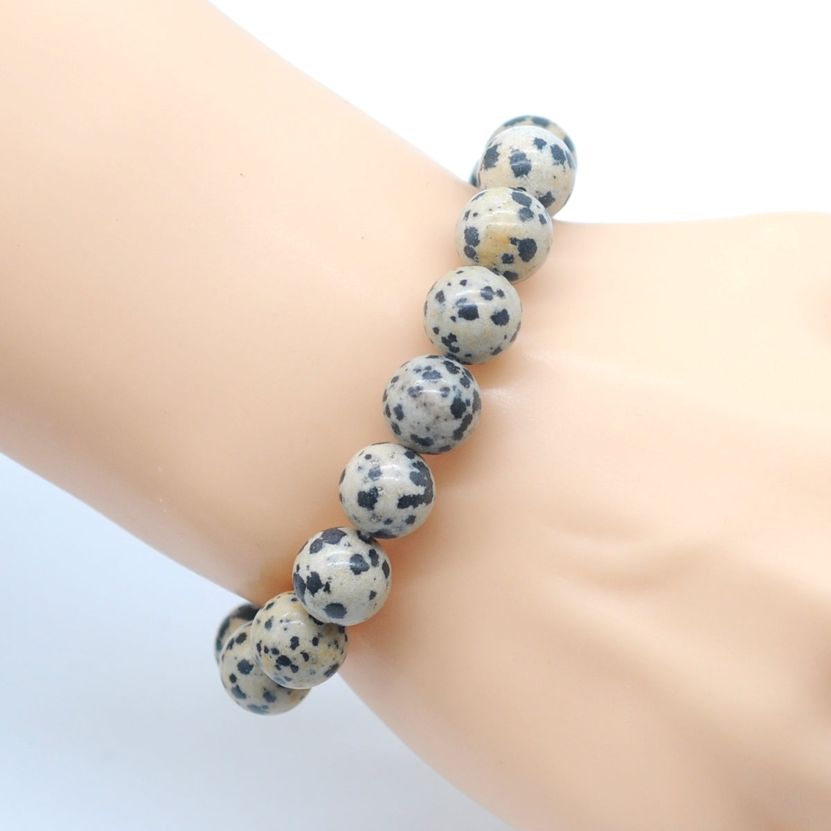 CGB93 Dalmatian Jasper Beads Stretch Bracelet Smooth Round 10mm 12mm