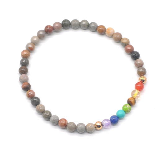 CGB930 Polychrome Jasper With 7 Chakra Stretch Bracelet Round 4mm