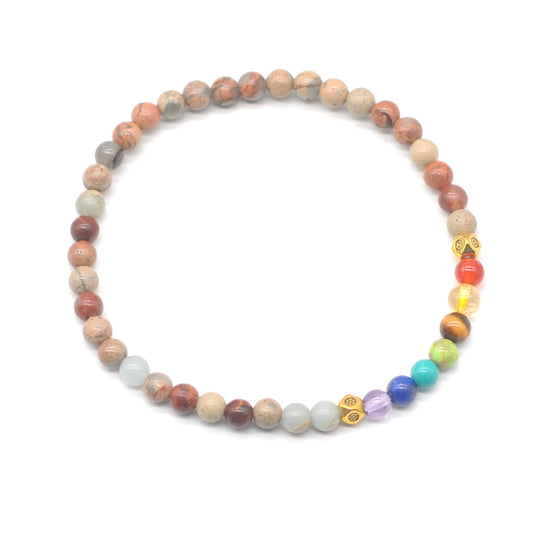 CGB931 Serpentine Jasper With 7 Chakra Stretch Bracelet Round 4mm