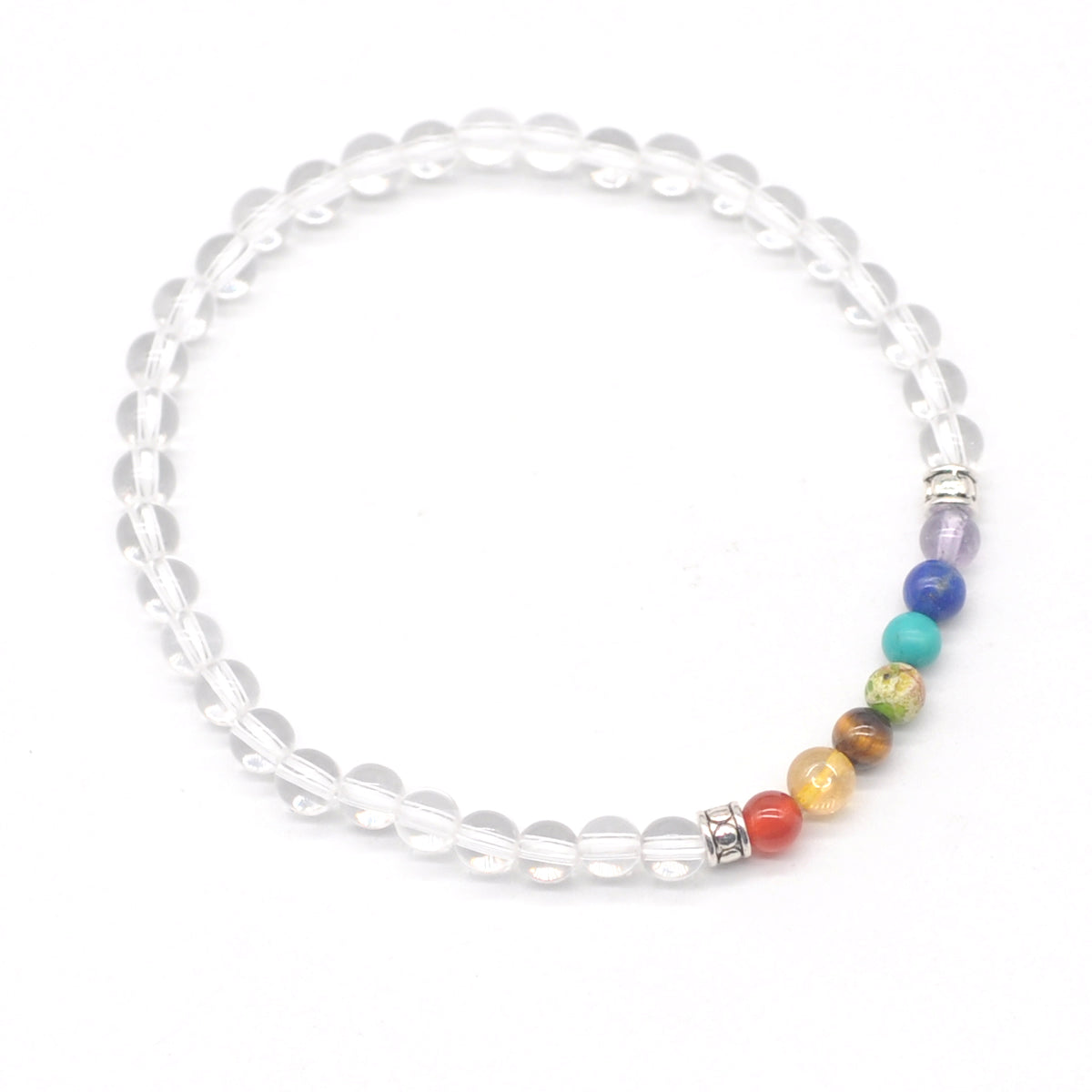 CGB936 Clear Quartz With 7 Chakra Stretch Bracelet Round 4mm