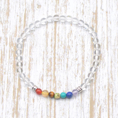 CGB936 Clear Quartz With 7 Chakra Stretch Bracelet Round 4mm