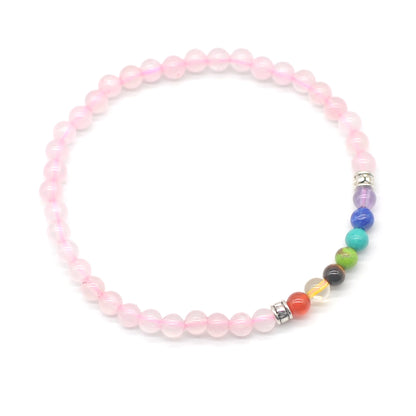 CGB937 Rose Quartz With 7 Chakra Stretch Bracelet Round 4mm