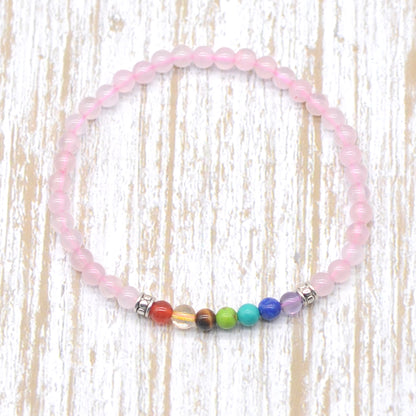 CGB937 Rose Quartz With 7 Chakra Stretch Bracelet Round 4mm