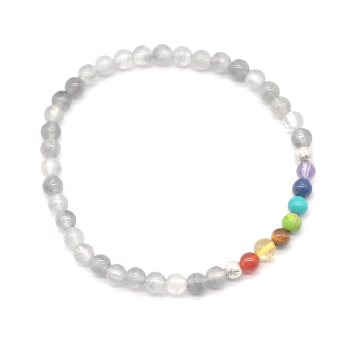 CGB938 Cloudy Quartz With 7 Chakra Stretch Bracelet Round 4mm