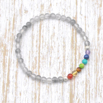 CGB938 Cloudy Quartz With 7 Chakra Stretch Bracelet Round 4mm