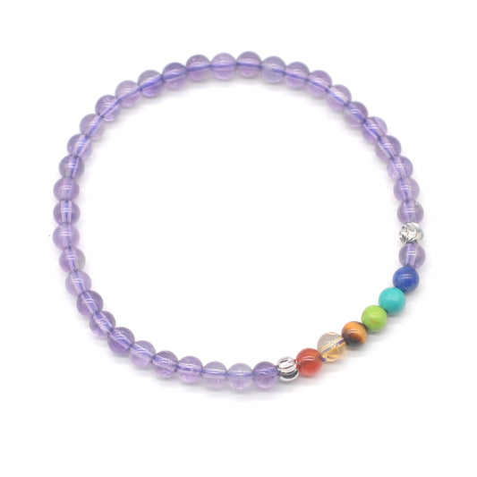 CGB941 Light Amethyst With 7 Chakra Stretch Bracelet Round 4mm