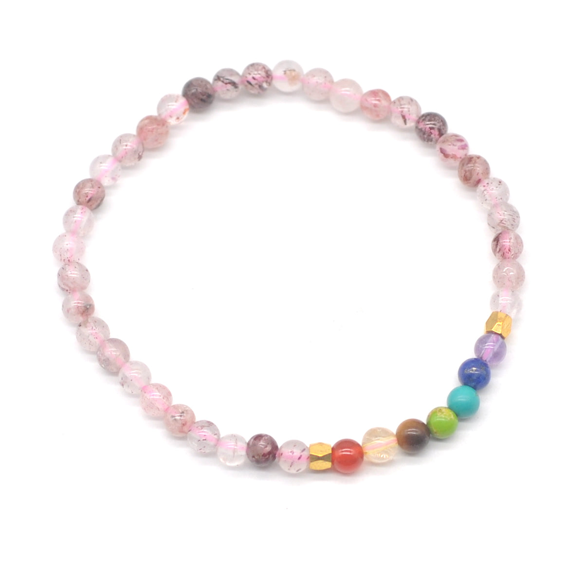 CGB945 Strawberry Quartz With 7 Chakra Stretch Bracelet Round 4mm