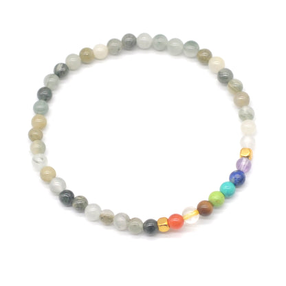 CGB947 Seaweed Quartz With 7 Chakra Stretch Bracelet Round 4mm