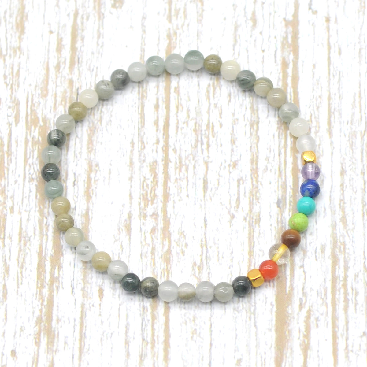 CGB947 Seaweed Quartz With 7 Chakra Stretch Bracelet Round 4mm