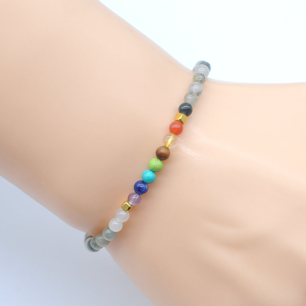 CGB947 Seaweed Quartz With 7 Chakra Stretch Bracelet Round 4mm