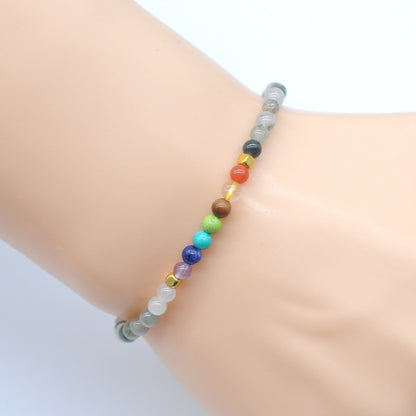 CGB947 Seaweed Quartz With 7 Chakra Stretch Bracelet Round 4mm