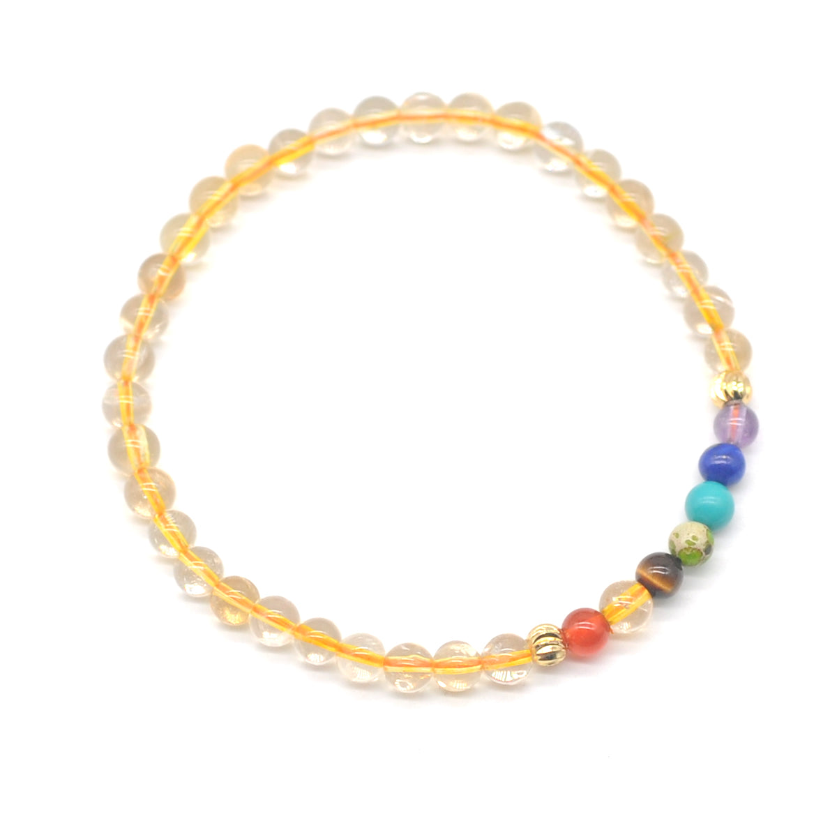 CGB948 Citrine With 7 Chakra Beaded Stretch Bracelet Round 4mm