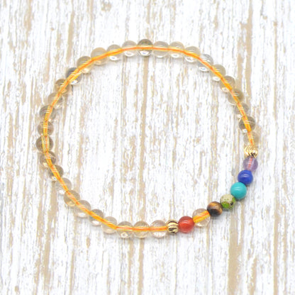 CGB948 Citrine With 7 Chakra Beaded Stretch Bracelet Round 4mm