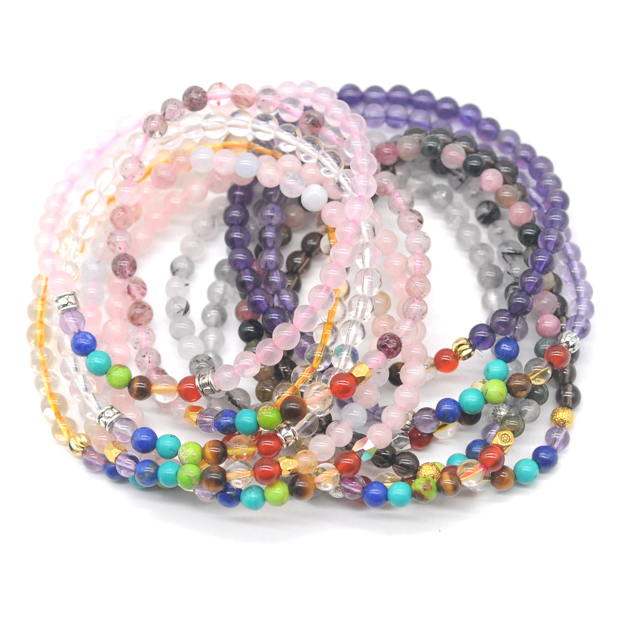 CGB936 Clear Quartz With 7 Chakra Stretch Bracelet Round 4mm