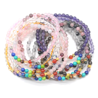 CGB937 Rose Quartz With 7 Chakra Stretch Bracelet Round 4mm