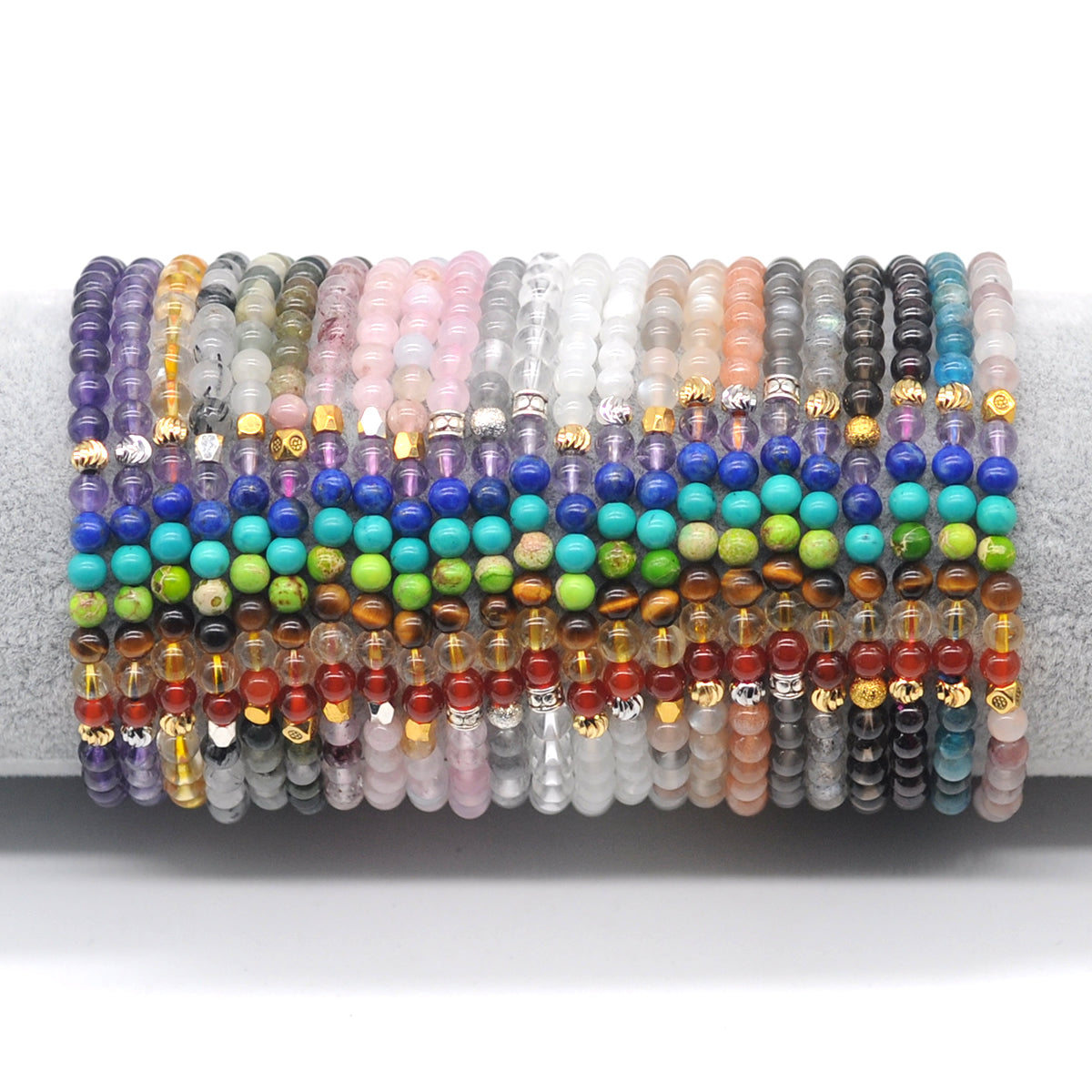 CGB936 Clear Quartz With 7 Chakra Stretch Bracelet Round 4mm