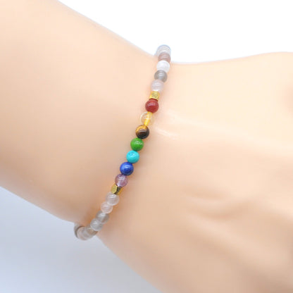 CGB953 Rainbow Moonstone With 7 Chakra Stretch Bracelet Round 4mm