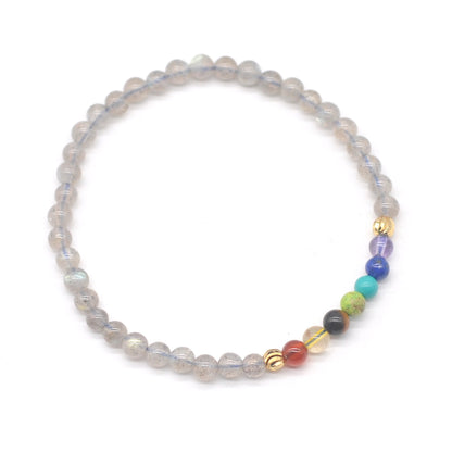 CGB955 Labradorite With 7 Chakra Stretch Bracelet Round 4mm