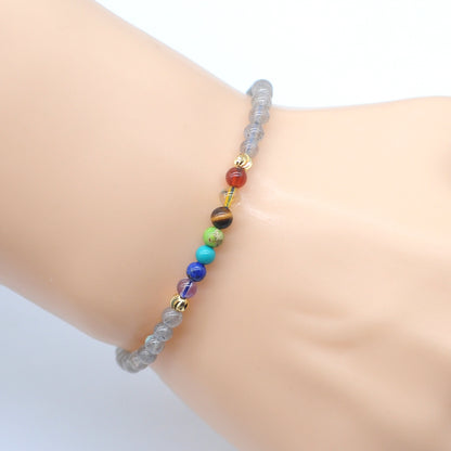 CGB955 Labradorite With 7 Chakra Stretch Bracelet Round 4mm