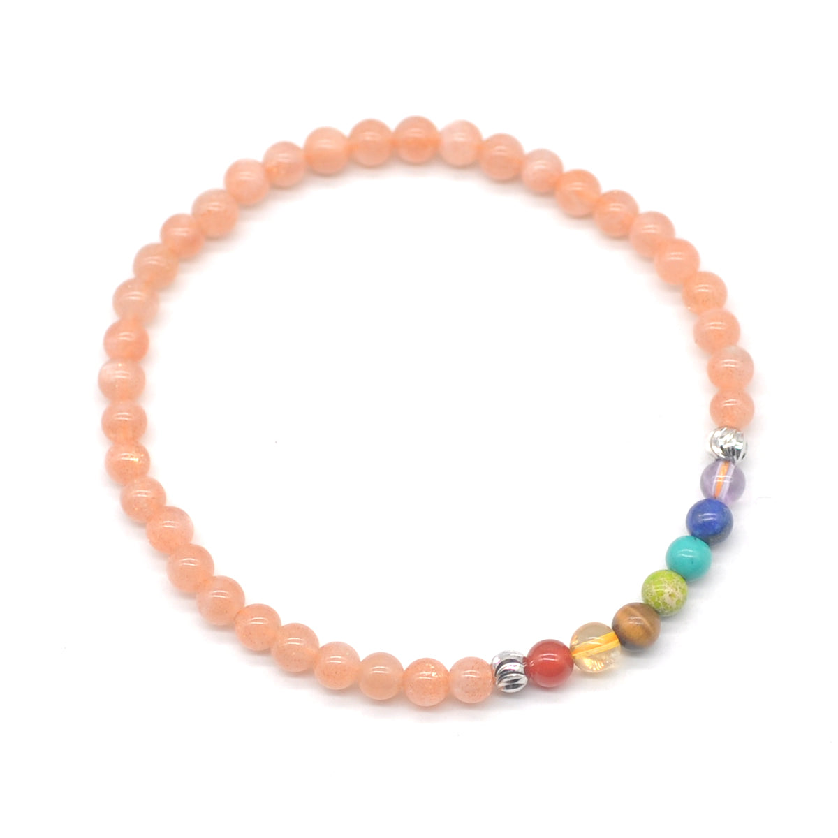 CGB956 Sunstone With 7 Chakra Beaded Stretch Bracelet Round 4mm