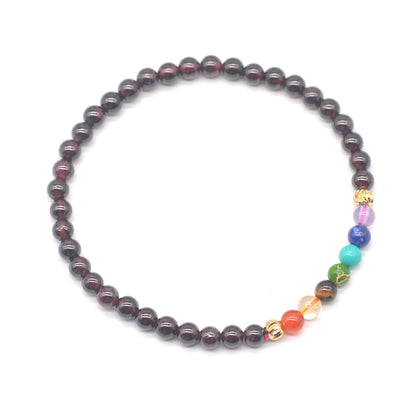 CGB958 Garnet With 7 Chakra Beaded Stretch Bracelet Round 4mm