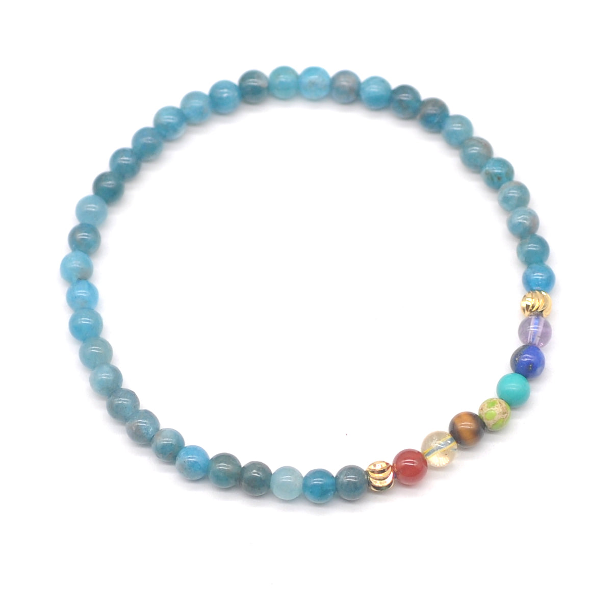 CGB959 Apatite With 7 Chakra Beaded Stretch Bracelet Round 4mm