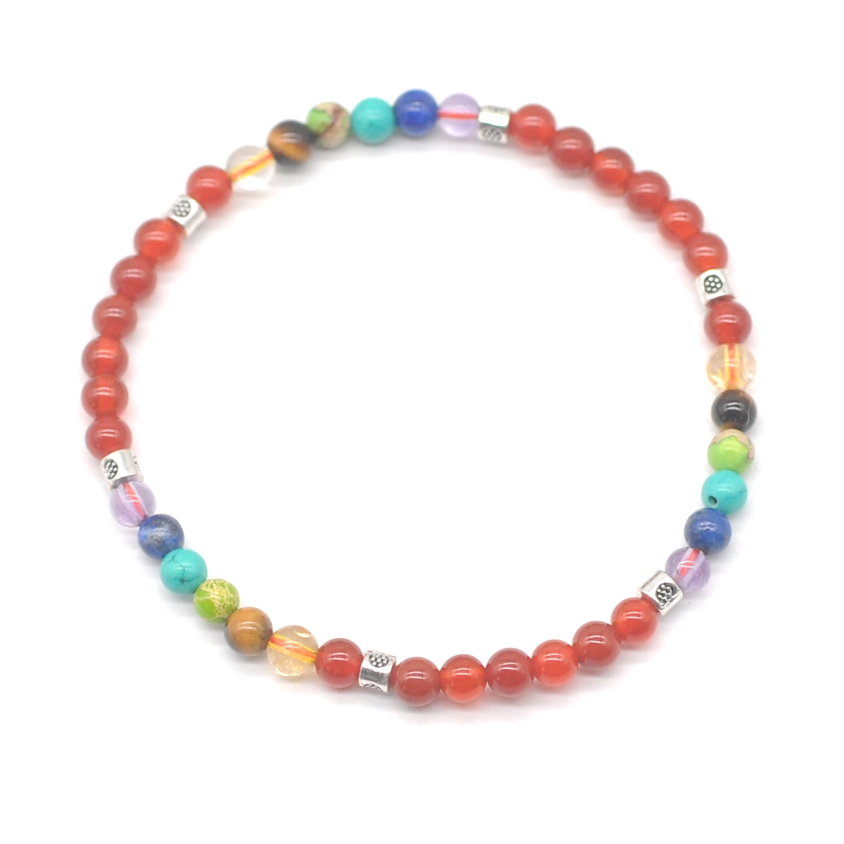 CGB966 Red Agate With 7 Chakra Stretch Bracelet Round 4mm