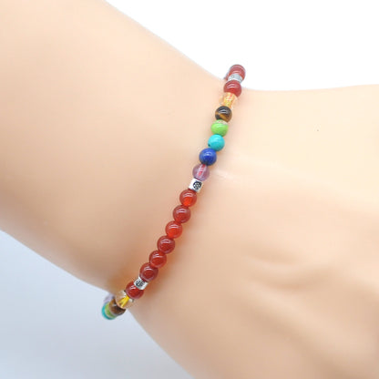 CGB966 Red Agate With 7 Chakra Stretch Bracelet Round 4mm