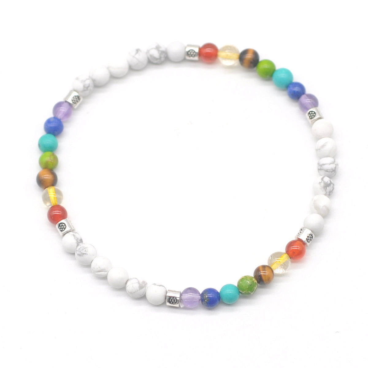 CGB967 White Howlite With 7 Chakra Stretch Bracelet Round 4mm