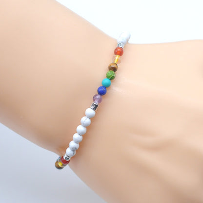 CGB967 White Howlite With 7 Chakra Stretch Bracelet Round 4mm