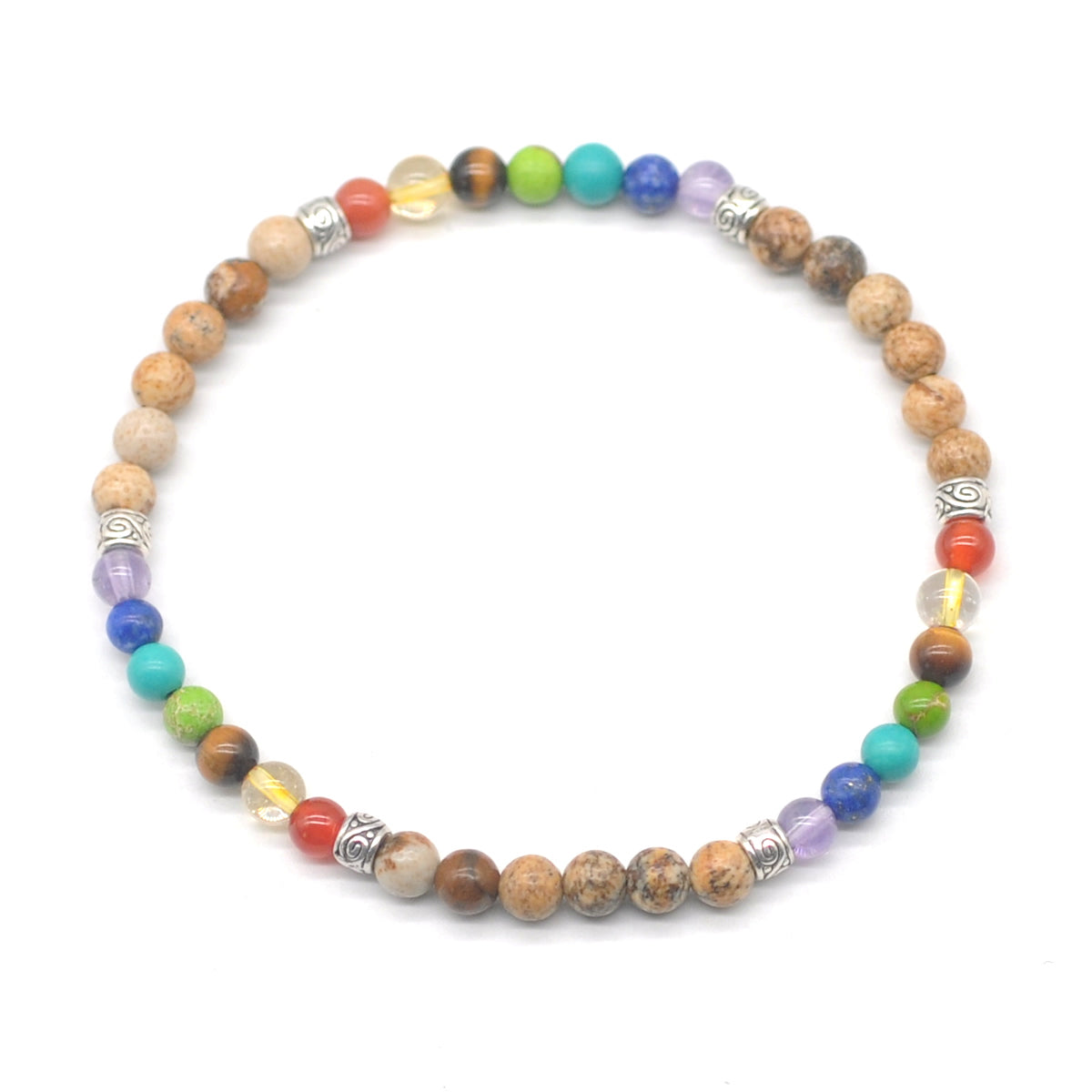 CGB969 Picture Jasper With 7 Chakra Stretch Bracelet Round 4mm