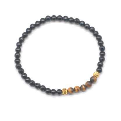 CGB973 Black Onyx & Yellow Tiger Eye Beaded Stretch Bracelet Round 4mm