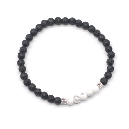 CGB976 Black Lava & White Howlite Beaded Stretch Bracelet Round 4mm