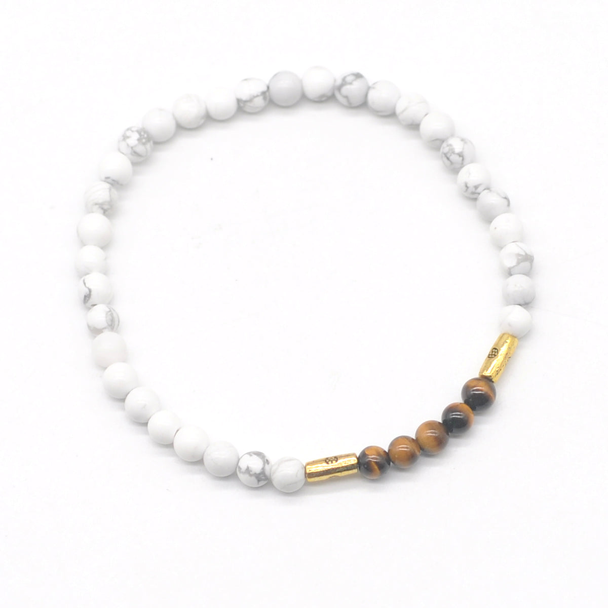 CGB977 White Howlite & Yellow Tiger Eye Beaded Stretch Bracelet Round 4mm