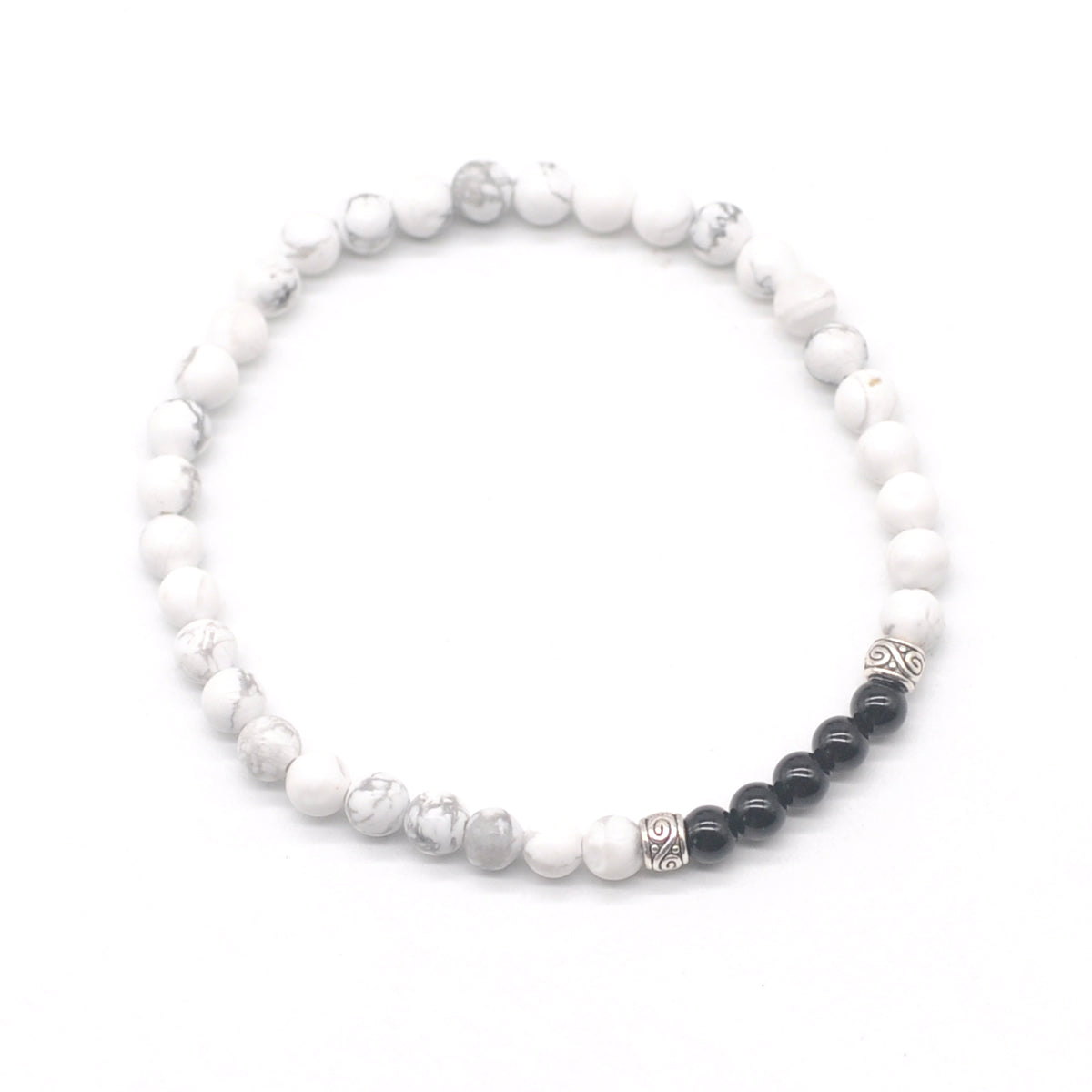 CGB978 White Howlite & Black Onyx Beaded Stretch Bracelet Round 4mm