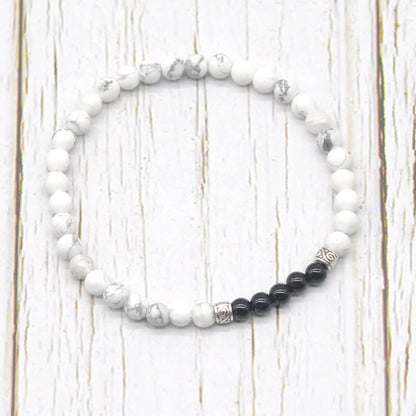 CGB978 White Howlite & Black Onyx Beaded Stretch Bracelet Round 4mm