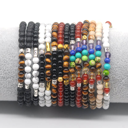 CGB967 White Howlite With 7 Chakra Stretch Bracelet Round 4mm